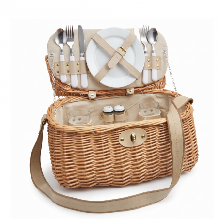 Cesta de Picnic con vajilla y cubiertos cerámica