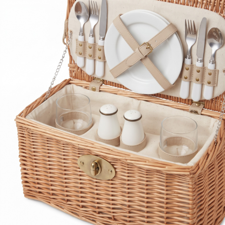 Cesta de Picnic con vajilla y cubiertos cerámica